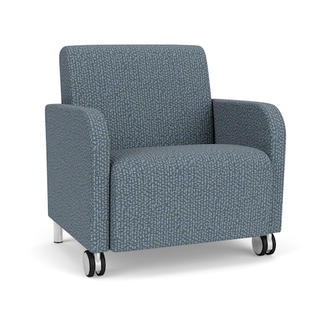 Lesro Siena Lounge Reception Wide Guest Chair w/ Front Casters, Brushed Steel Back Legs, RF Serene Uph SN1201